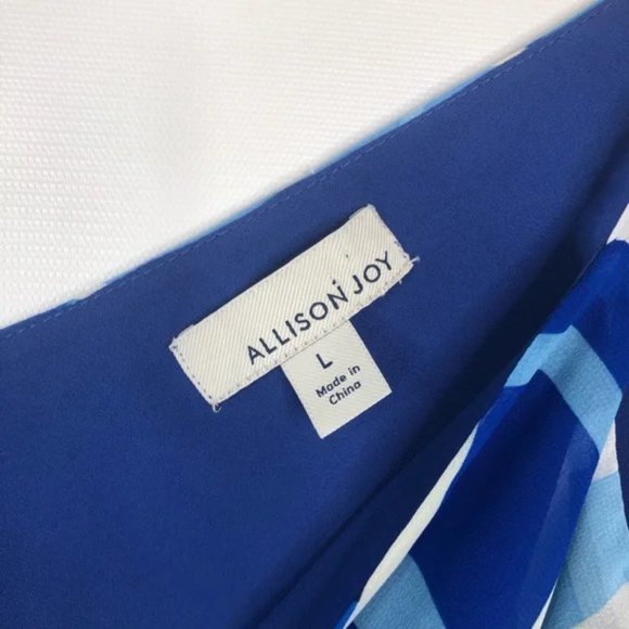 Evereve Allison Joy Sleeveless Wrap Dress Belted Blue Geometric Large - Picture 3 of 6